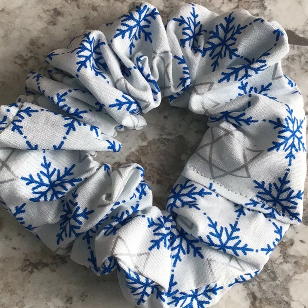 Star of David Hanukkah gift silver blue scrunchie